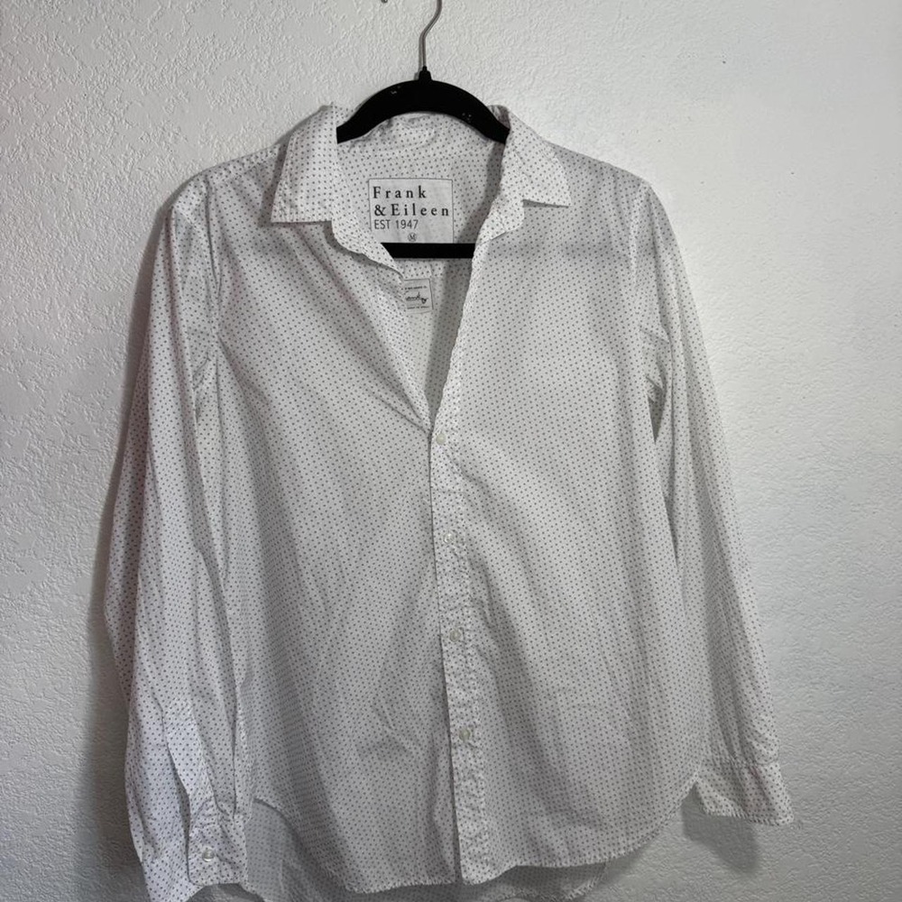Frank & Eileen Eileen Mini Heart Print Cotton Button Up Shirt White Size M